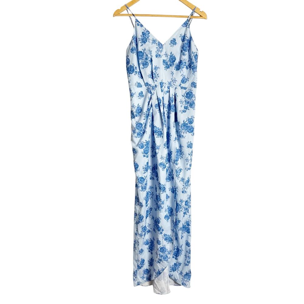 Chelsea28 Blue White Floral Print Faux Wrap Sleeveless Maxi Dress Size Small